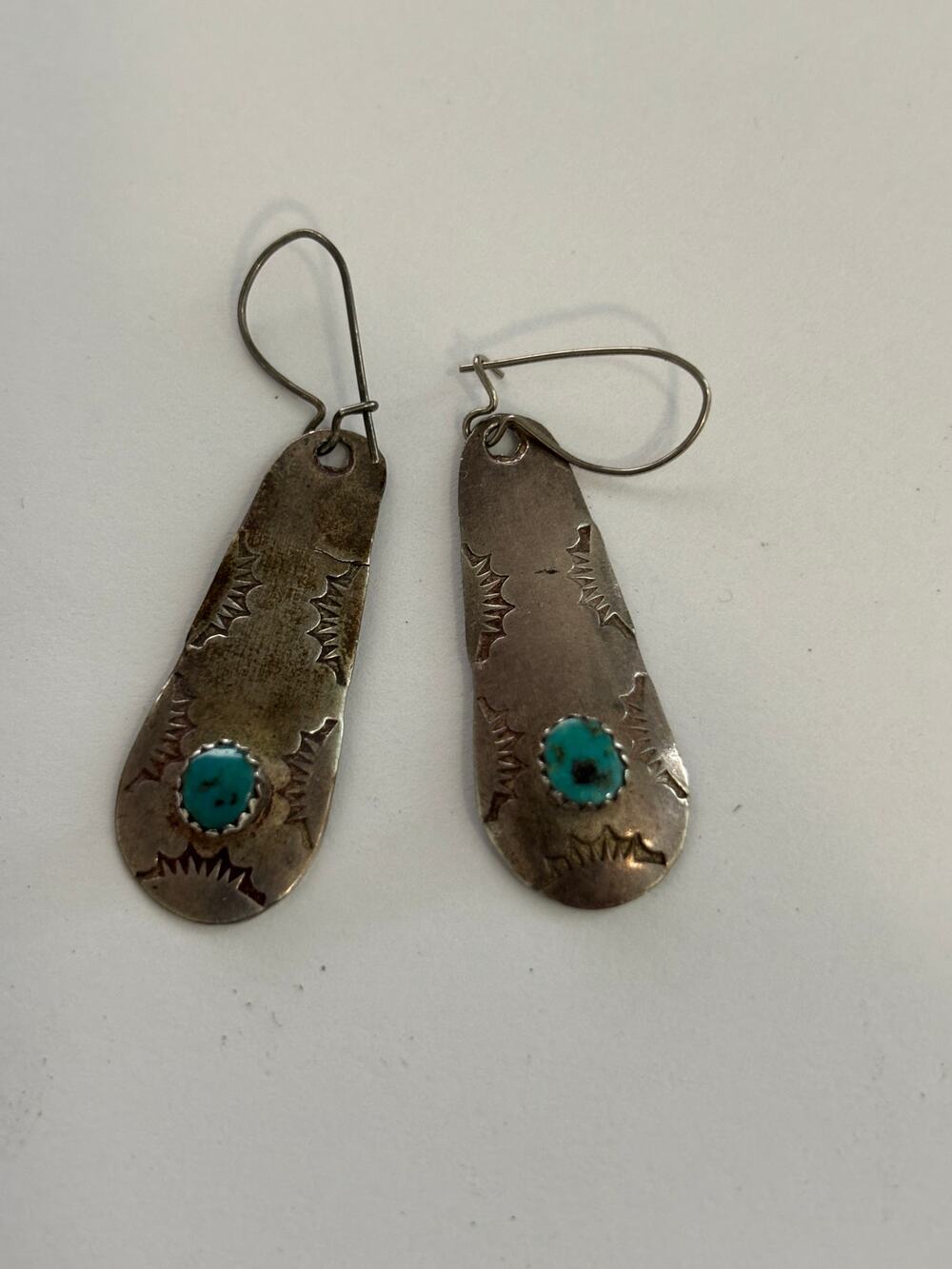 Vintage Sterling Silver Turquoise Native American Drop Earrings